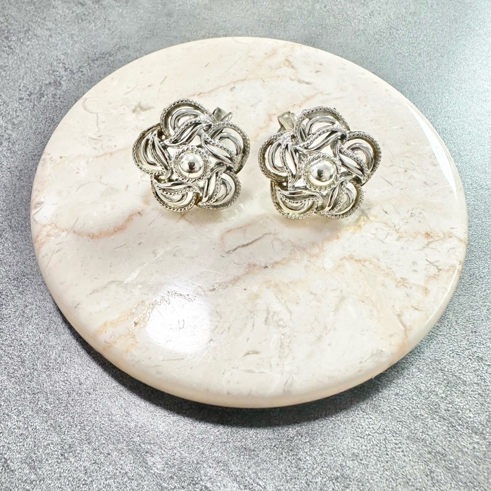 Vintage Coro Silver Tone Open Work Floral Clip-on Earrings